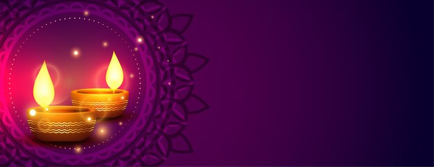 Shiny happy diwali indian style banner with copyspace