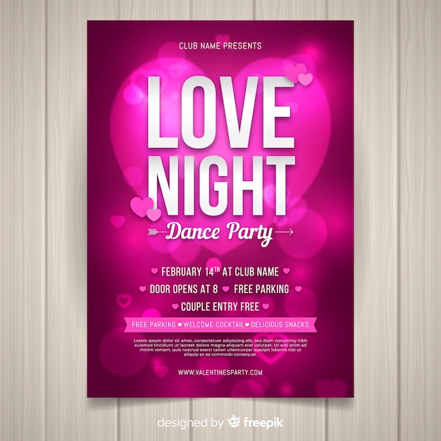 Free vector shiny heart valentine party poster template