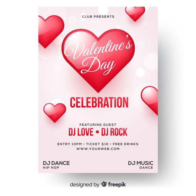 shiny heart valentine party poster template