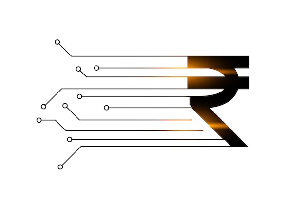 Shiny indian rupee sign in digital technology concept