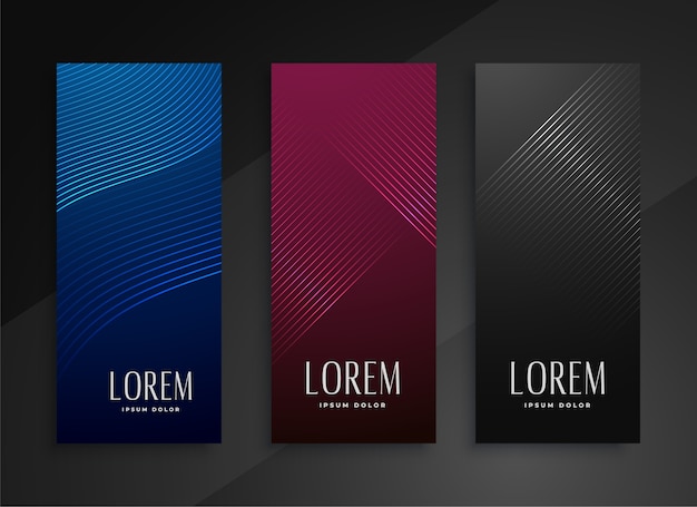 Free vector shiny line style vertical banners set design