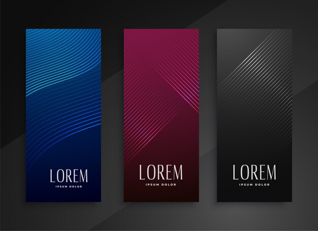 Shiny line style vertical banners set design