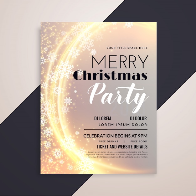 Free vector shiny merry christmas snowflakes party flyer template