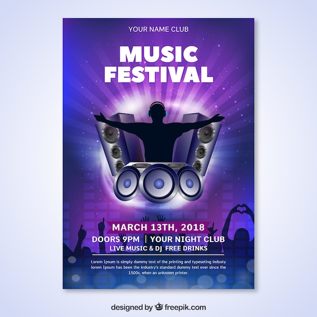 Free vector shiny music festival flyer template