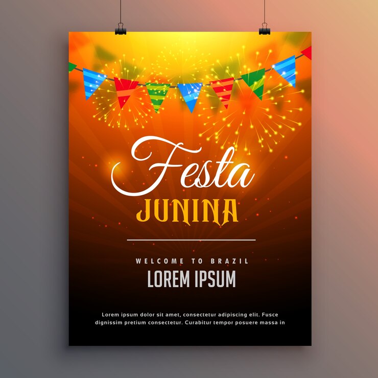 Free Vector shiny orange festa junina poster