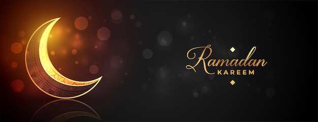 Shiny ramadan kareem golden moon banner design