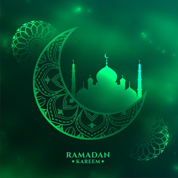 Disegno di saluto del festival verde brillante del ramadan kareem