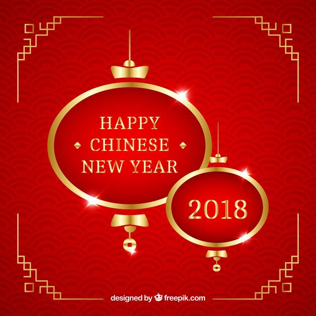 Shiny red and golden chinese new year background