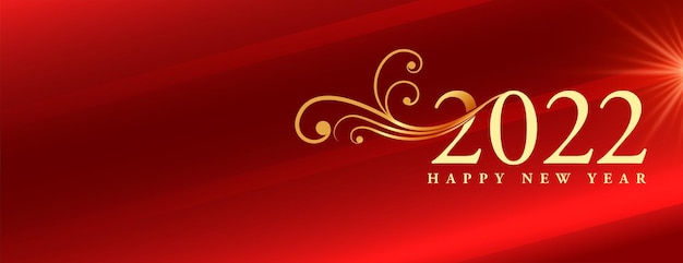 Shiny red happy new year 2022 banner in golden style