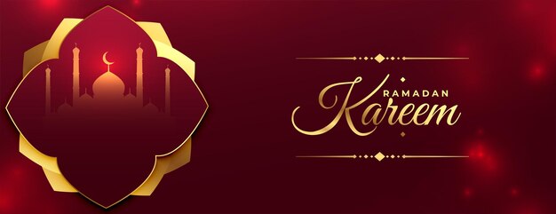 Vettore gratuito banner dorato ramadan kareem rosso lucido