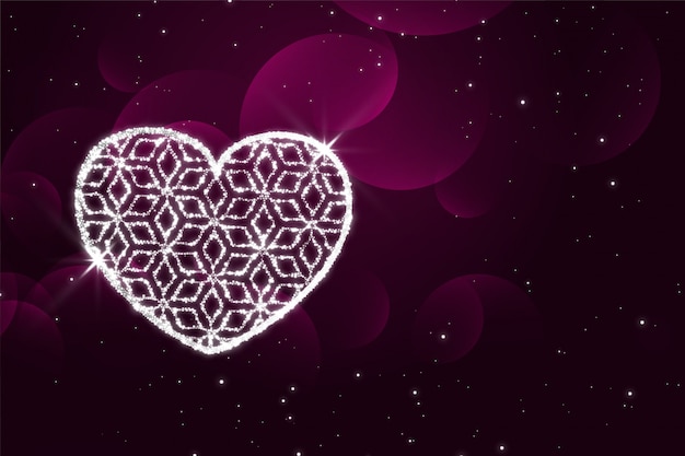 Shiny sparkles heart purple valentines day background