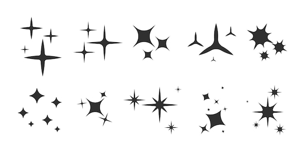 Shiny sparks color sparkles symbols vector sparkle lights stars set