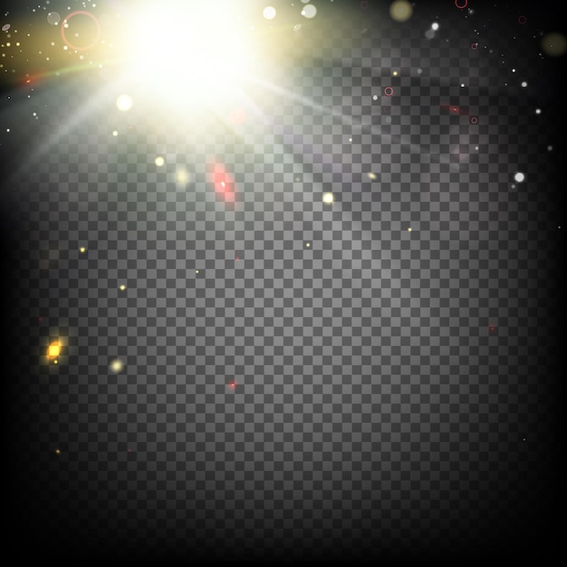 Shiny sunburst of sunbeams on the black background. vector illustration contains transparent layers.