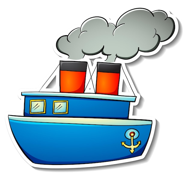 Ship toy cartoon sticker on white background