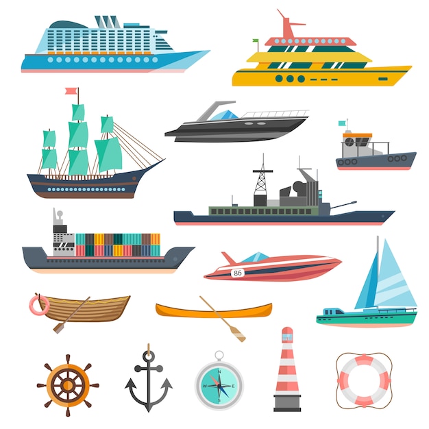 Бесплатное векторное изображение Набор иконок кораблей