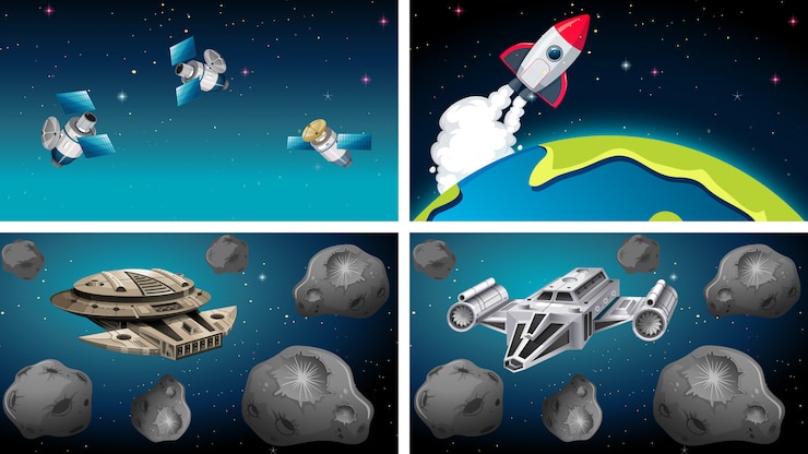 Free Vector ships and satellites in scene 