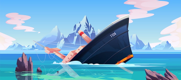 Free Vector shipwreck accident, ship run aground sink in ocean