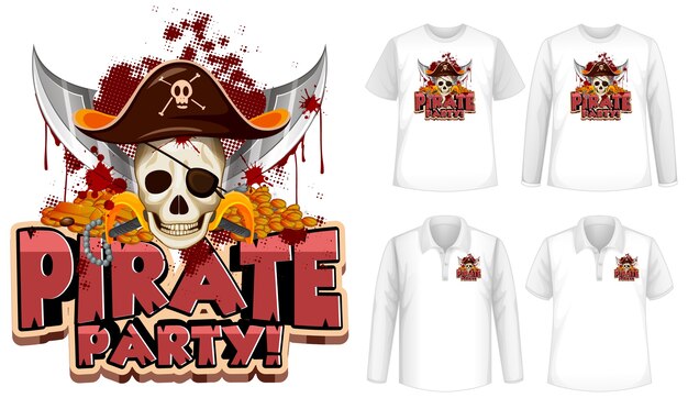 shirt set with pirate party cartoon