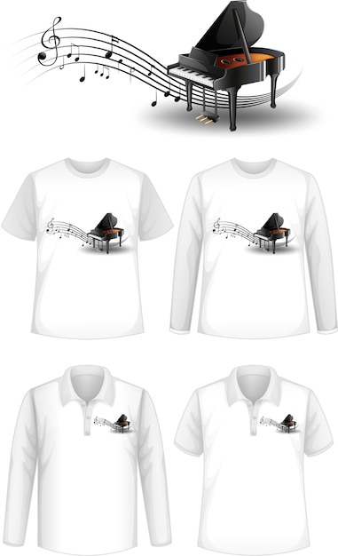 Vettore gratuito camicia con logo di strumenti musicali per pianoforte
