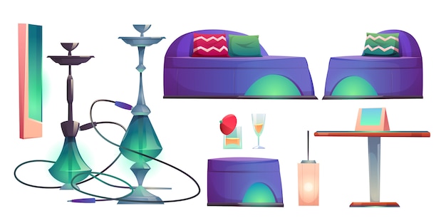 Free vector shisha hookah bar set, cafe for smoking stuff