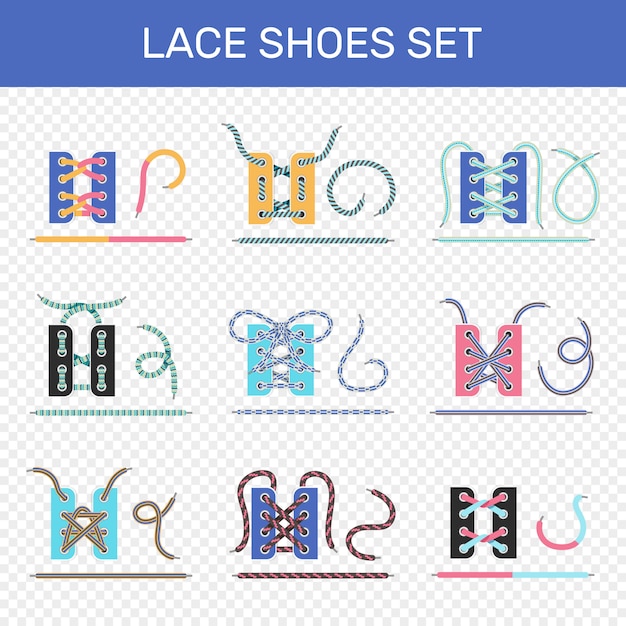 Free vector shoe lacing ways set