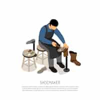 Free vector shoe maker with professional tools at work shop isometric