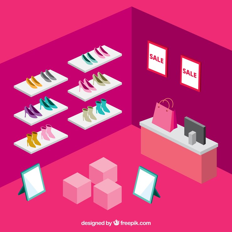 Free Vector shoe shop in isometric style