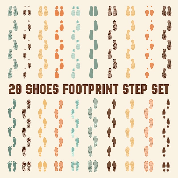 Shoes Footprints Colorful Tracks Set 