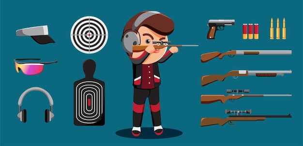 Vector Templates: Shooter athlete cartoon player and equipment set