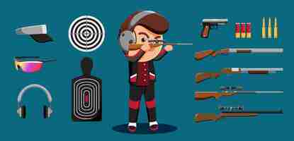 Free vector shooter athlete cartoon player and equipment set such as uniform