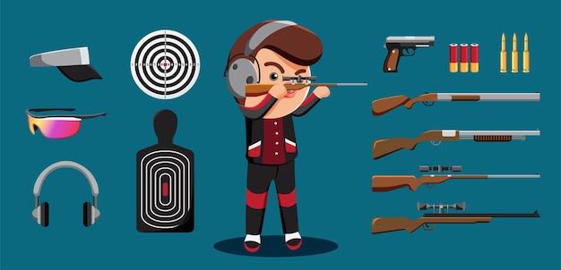 Shooter athlete cartoon player and equipment set such as uniform