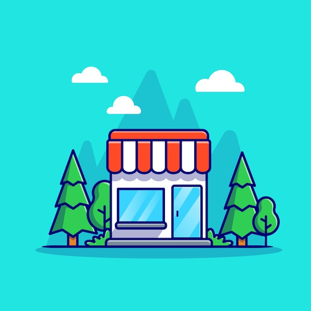 Shop Building Cartoon Icon Illustration. Business Building Icon Concept Isolated . Flat Cartoon Style