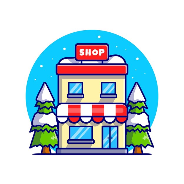 Shop Building In Winter Cartoon Vector Icon Illustration. Building Business Icon Concept Isolated Premium Vector. Flat Cartoon Style