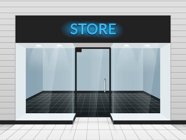 Бесплатное векторное изображение Витрина магазина или иллюстрация вида спереди магазина. шаблон дизайна фасада магазина модной одежды