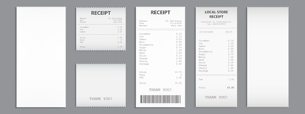 ショップの領収書、バーコード付きの紙の現金小切手。