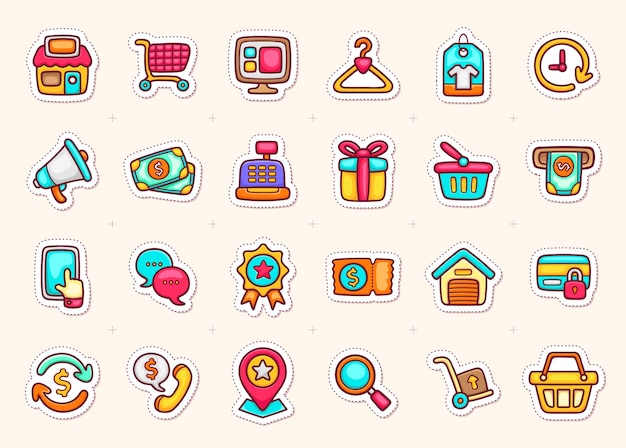 Shop Sticker Icons Doodle Coloring Vector