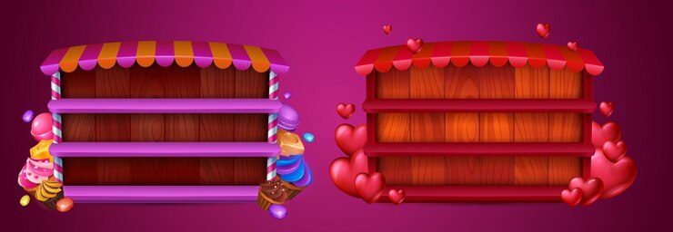 Free Vector shop window template with desserts and hearts