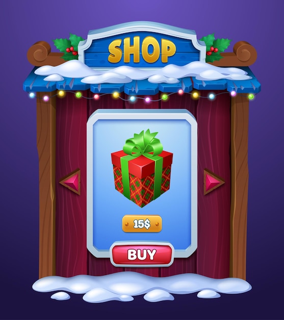 Free vector shop in winter game user interface design