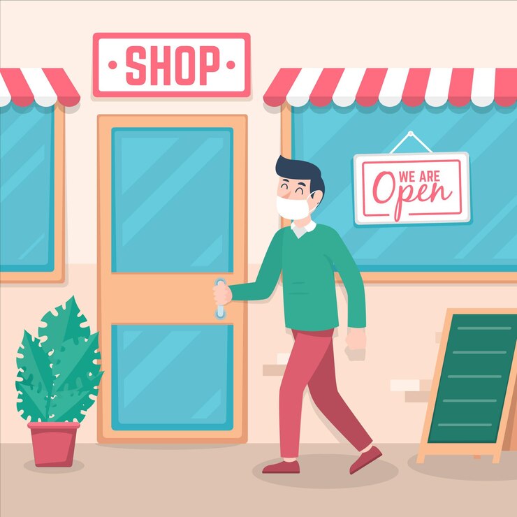 मुफ़्त वेक्टर shop with the sign we are open