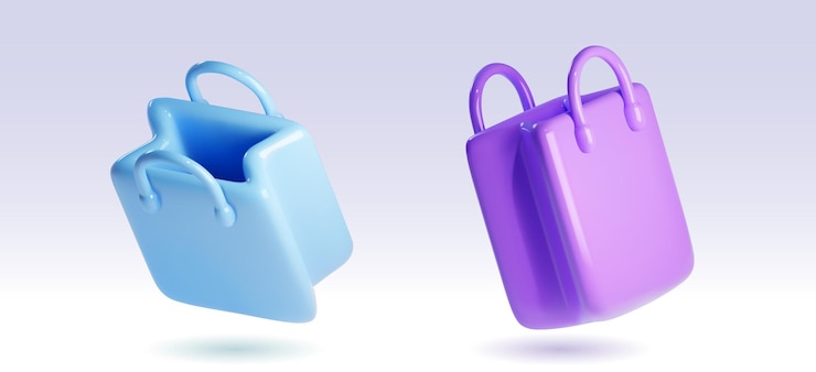 Free Vector shopping bag 3d flying paper package with handle