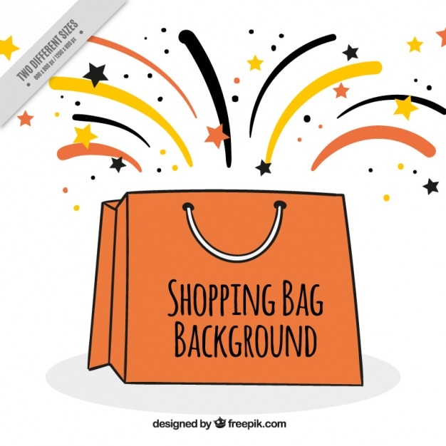 Free vector shopping bag background with colorful stars and lines