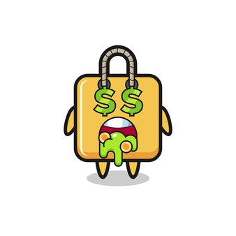 Shopping bag character with an expression of crazy about moneyelement