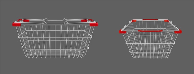Shopping basket front and side view empty cart
