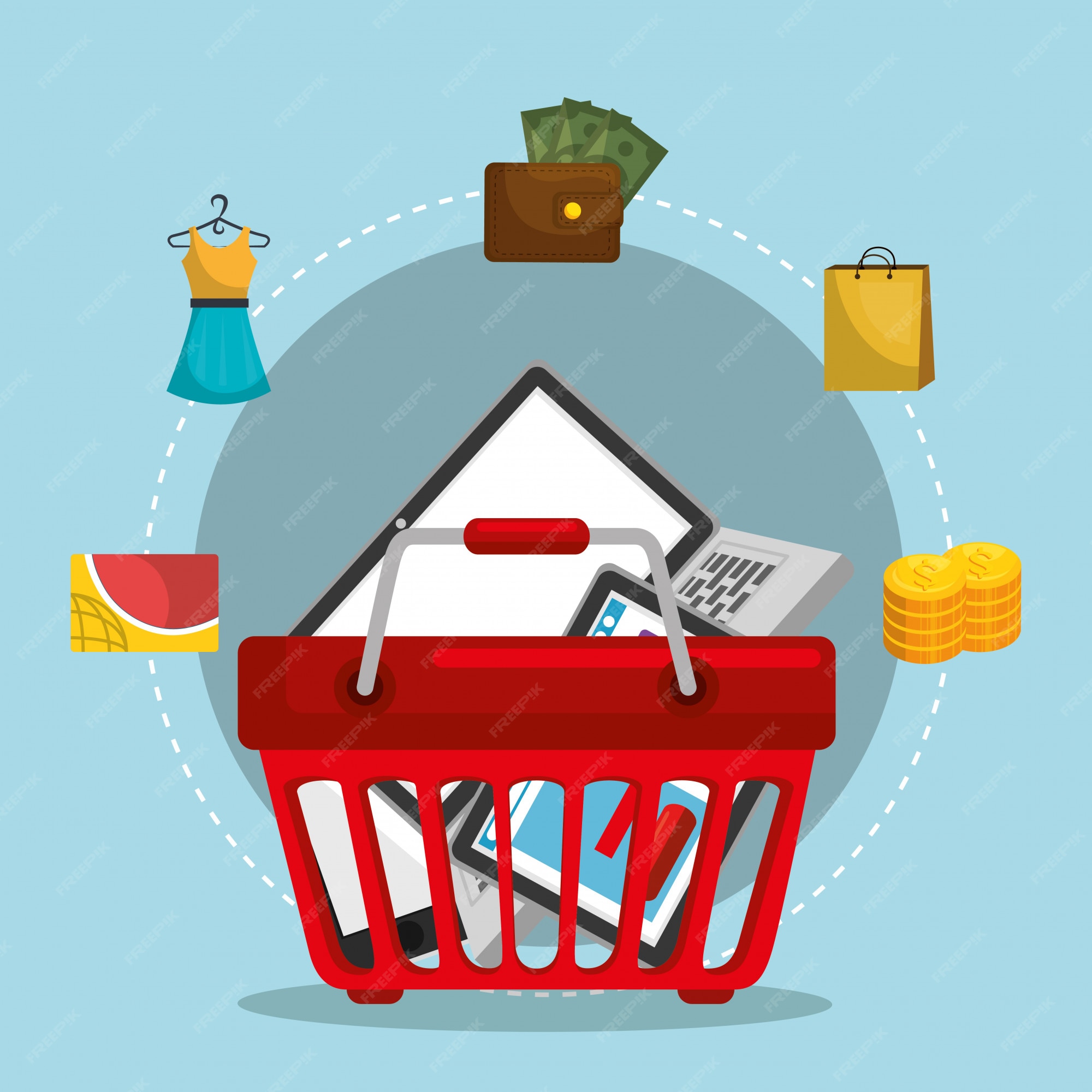 Basket market buy shop store design Royalty Free Vector