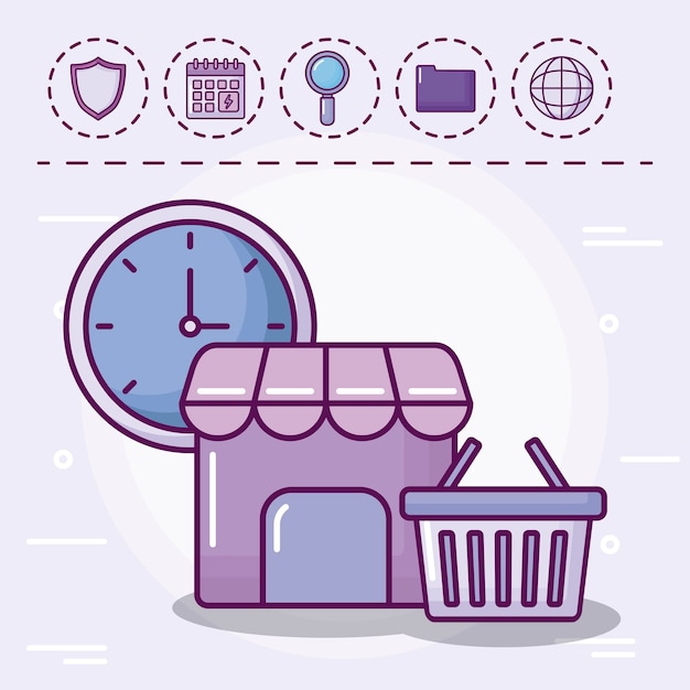 Free vector shopping basket with set icons