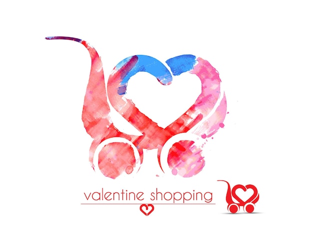 Icona del carrello per lo sfondo del cuore del negozio di articoli da regalo di san valentino, illustrazione vettoriale.
