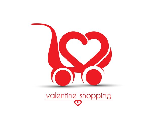 Shopping Cart Icon for Valentine's Gift Shop Heart Background, Vector Illustration.