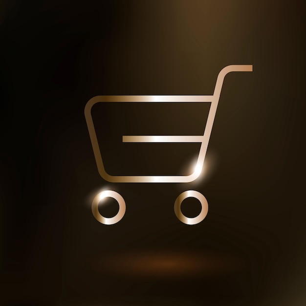 Free vector shopping cart vector technology icon in gold on gradient background