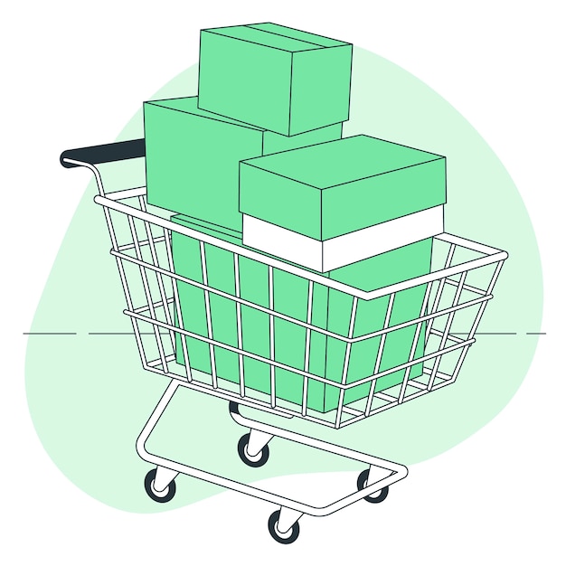 Free vector shopping cart with boxes concept illustration