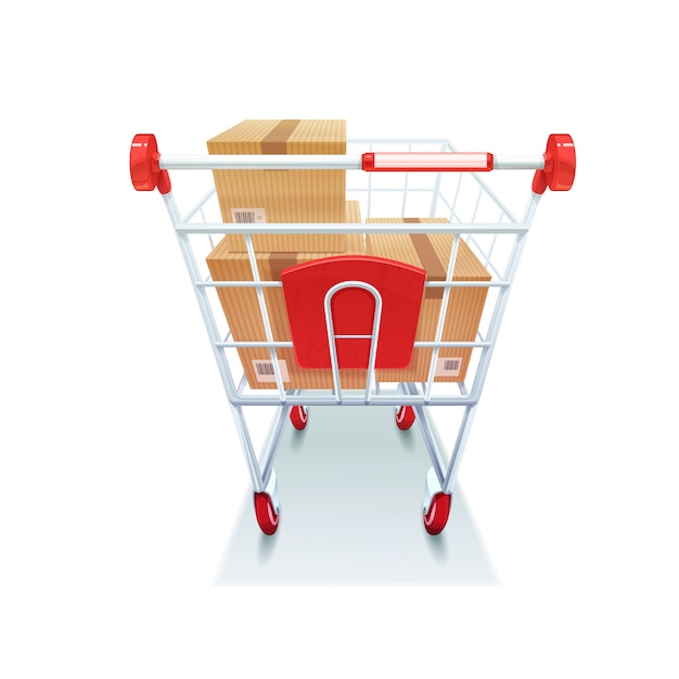 Shopping cart with boxes realistic image